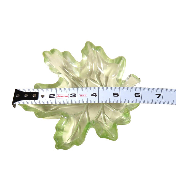 Glass Candy Dish Maple Leaf Green Transparent Heavy 5 x 6 inch Fall Leaves - Picture 8 of 8